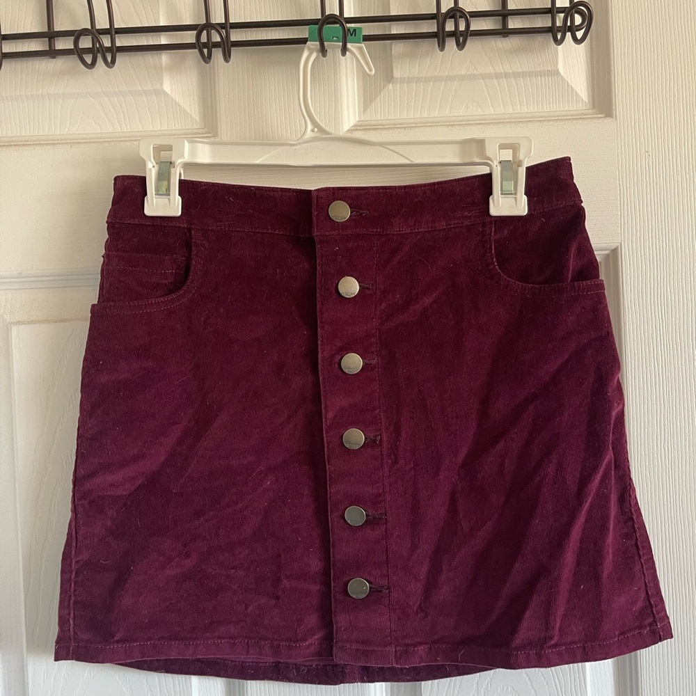 Express Deep Purple Button-Down Mini Skirt